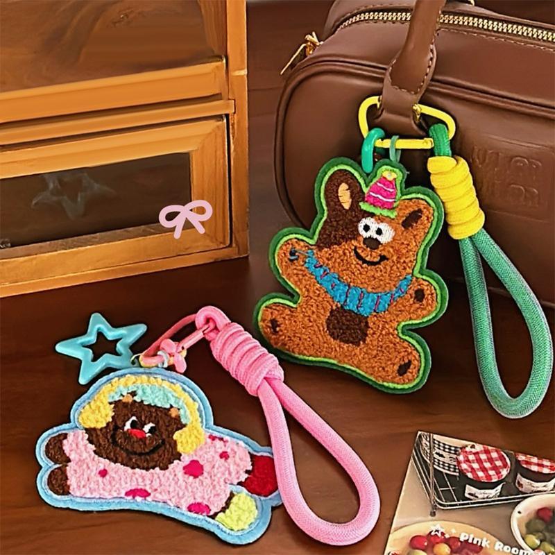 Cute Cartoon Embroidery Animal Felt Keychain Soft Plush Keyring Stuffed Key Holder Lovely Backpack Pendant Bag Charm Couple Gift