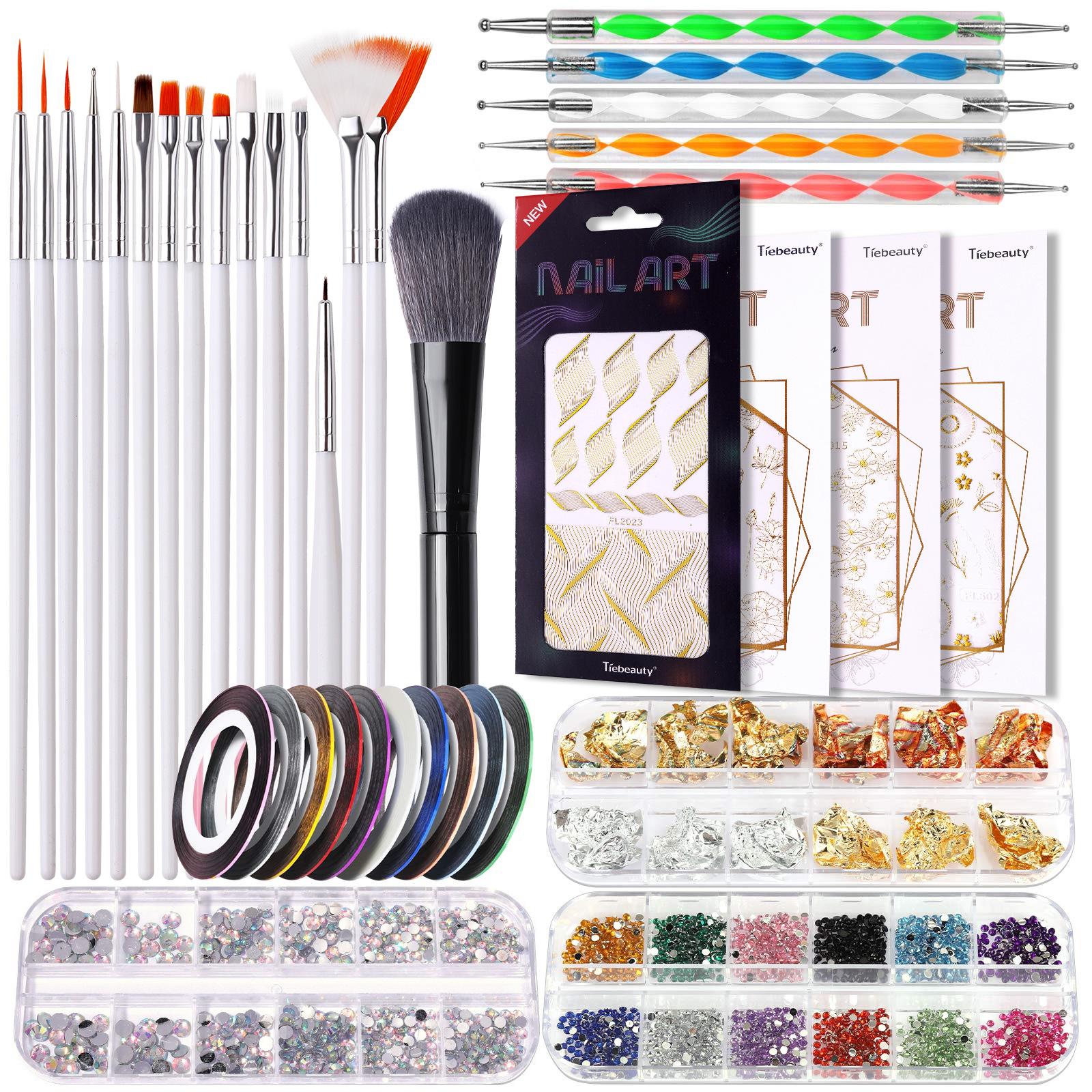 

LINMANDA Nail Art Design Tools 3D Nail Art Decorations Kit with Nail Art Brushes Dotting Tools Nail Art Tapes Home Use білий