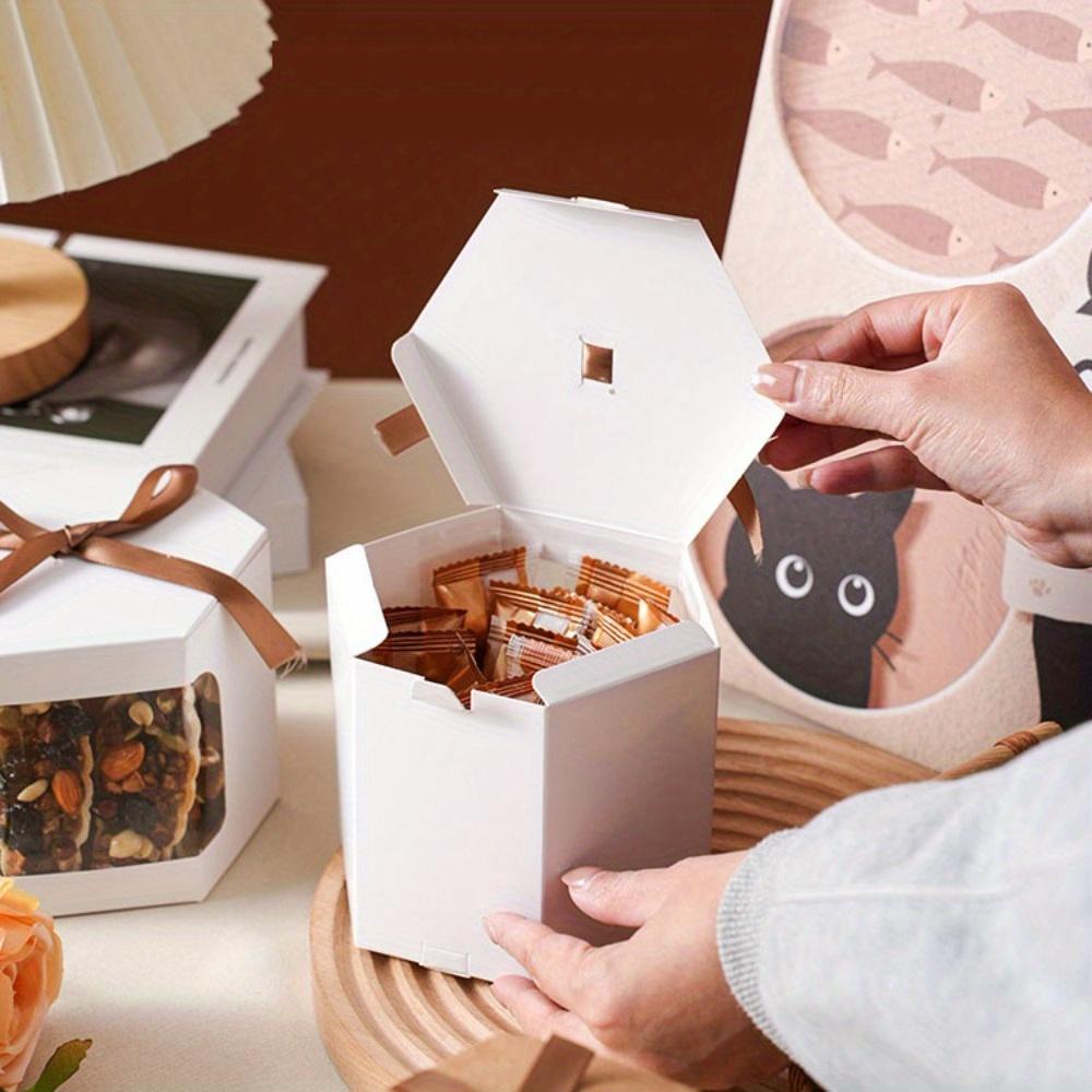 15pcs Treat Boxes with Window Gift Containers Kraft Paper Hexagonal Gift Boxes Gift Wrap Boxes for Birthdays Parties Weddings Festivals