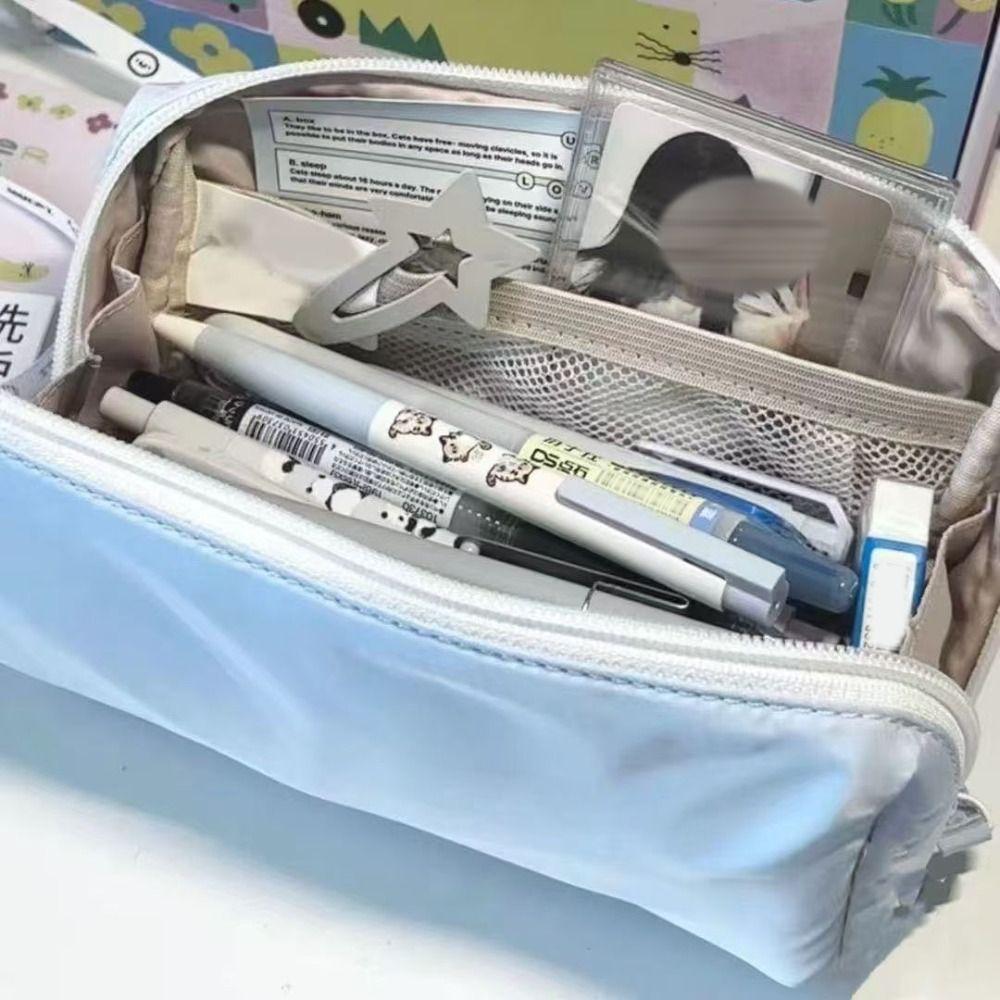 Solid Color Pen Bag Large Capacity Stationery Bag Simple Stationery Organizer  Students
