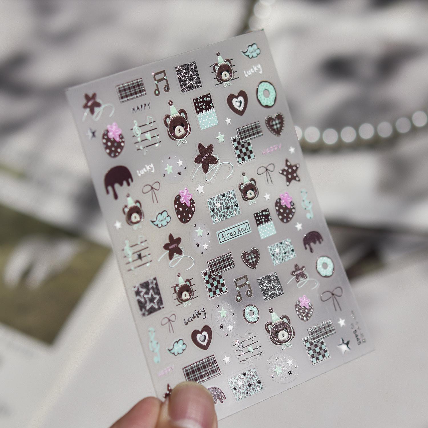 Tomoni Aiyou Collaboration Children s Cute Chestnut Bear Embossed Nail Art Stickers