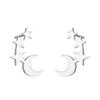 Stainless Steel Five-Pointed Star Moon Stud Earrings - Versatile Fashion Cartilage Jewelry