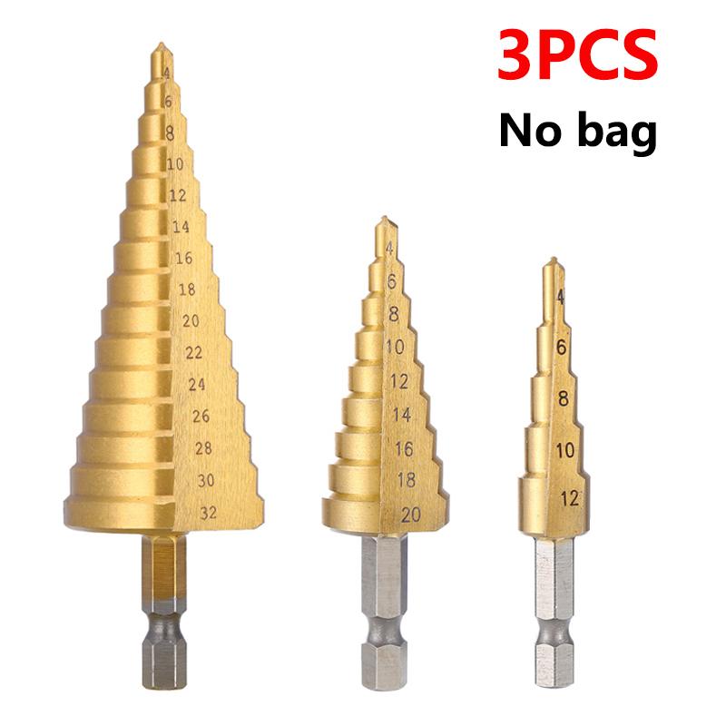 3pcs Spiral Grooved Drill Bits 3-12 4-12 4-20 Drilling Power Tool Metal Stainless Steel Wood Hole Cutter Cone Fast Drill Bit Set