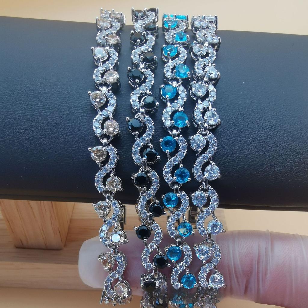 Zircon S Shaped Imitation Tanzanian European and American Bracelet Plated with Platinum Crystal Womens Multi Color