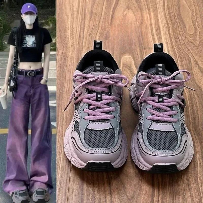 

Модная папина обувь женская 2025 новая Ins универсальная студенческая кампус толстая подошва спортивная беговая повседневная обувь 35