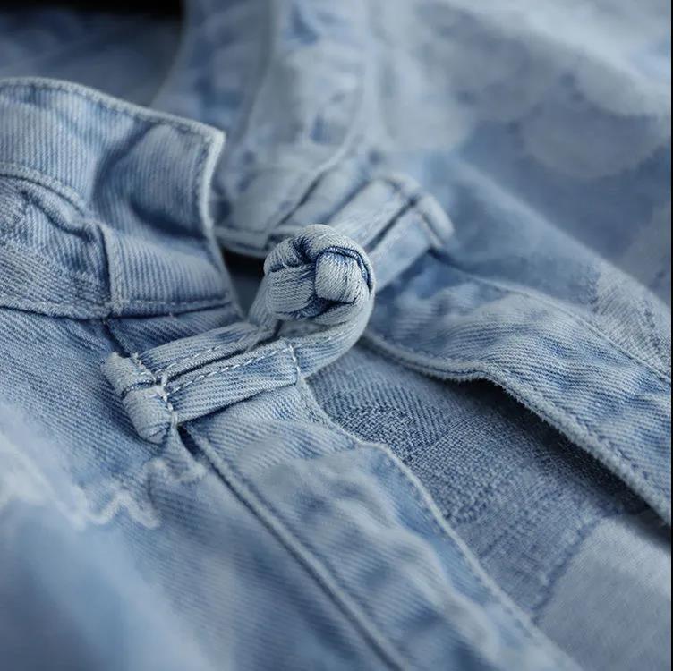 Chalecos Vaqueros Baggy Estilo Chino Vintage Sin Mangas Estampado de Nubes Chic Verano Cuello Alto Dulce Simple Estético Estudiantes Suave