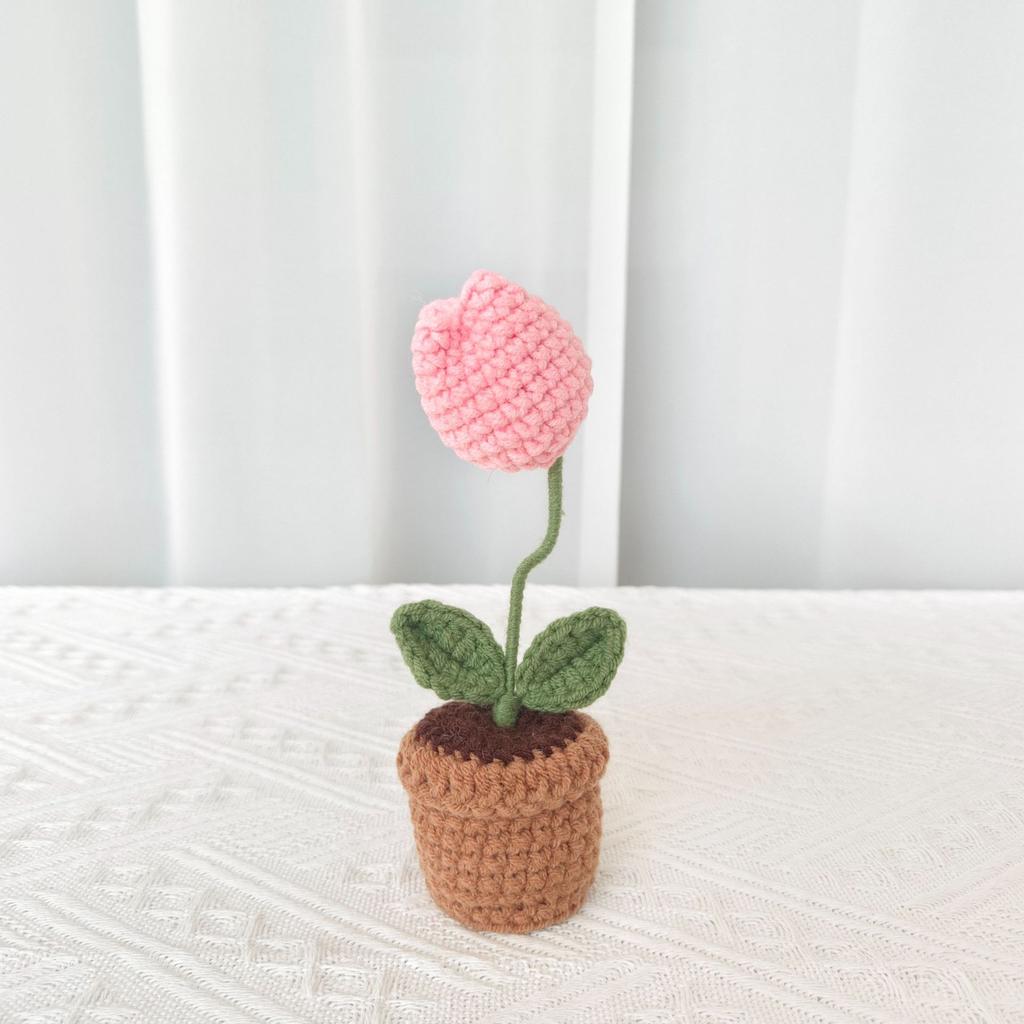 Sunflower Crochet Flowers Hand-knitted Flower Potted Rose Tulip Woven Bouquets Wedding Birthday Valentine's Day Gift Room Decor