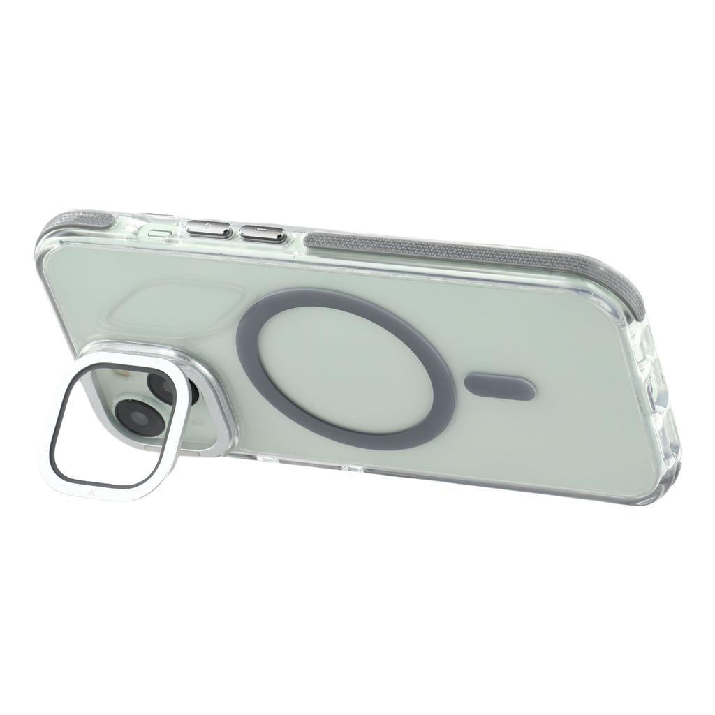 For iPhone 15 Plus Magnetic Case TPU Acrylic Clear Phone Back Cover with Lens Protector Kickstand