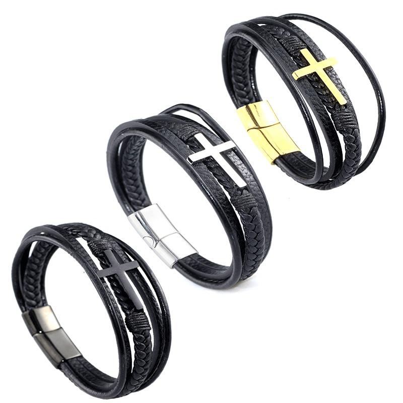 Leather bracelet men's multi-layer hand-woven rope magnet buckle genuine leather bracelet
