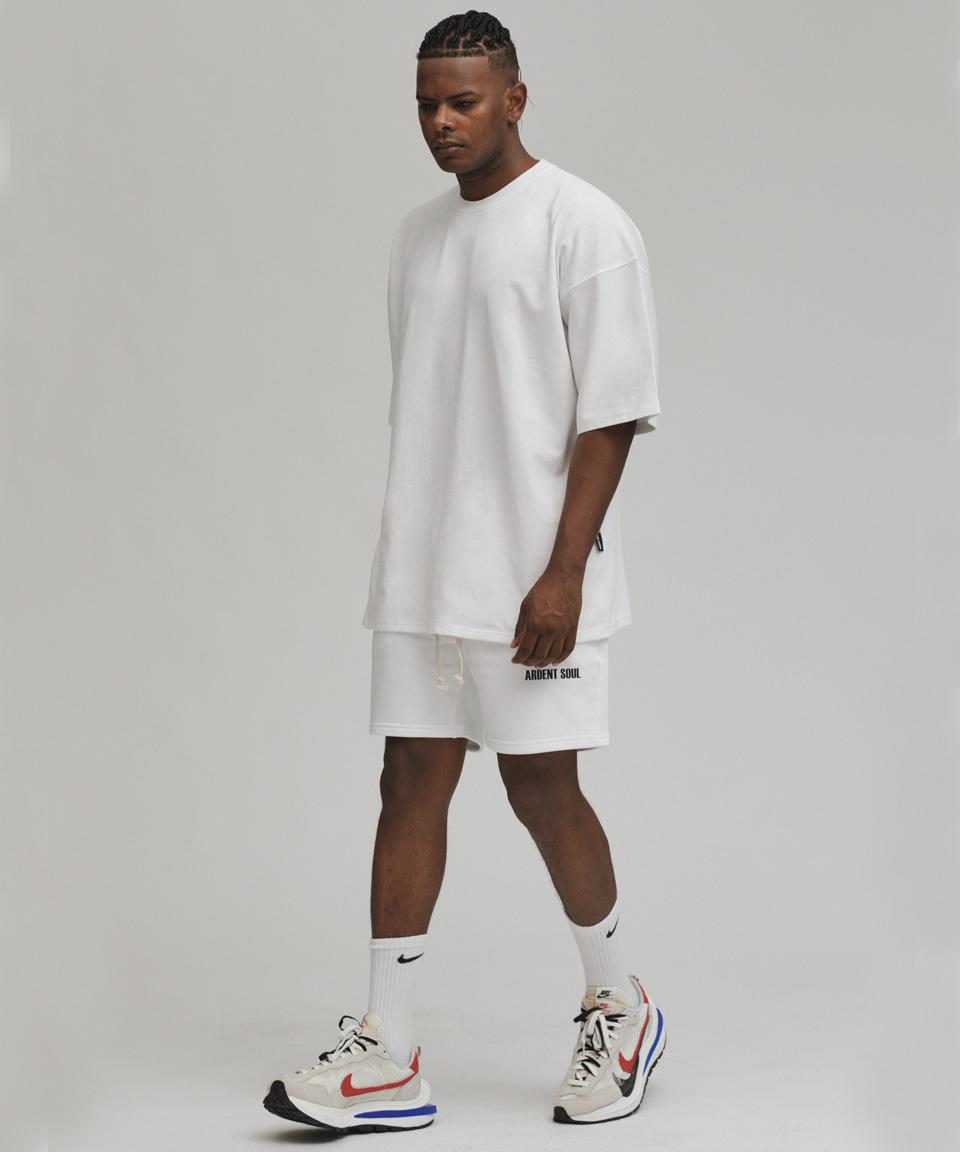 Adent Soul [Set] Heavy Cotton Semi-Oversized Short Sleeve T-Shirt / Heavy Weight Cotton Shorts (White) M