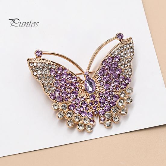 Electroplated Brooch Pin, 3D Butterfly Design with Sparkling Rhinestones, Secure Clasp Pin Strong Buckle Badge for Coats Shirts Bags Accessories