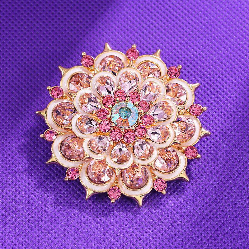 

European and American Retro Fashion Hot Selling Flower Brooch Exaggerated Atmospheric Glass Rhinestone Clothes Accessories Pin High-End Corsage Pink