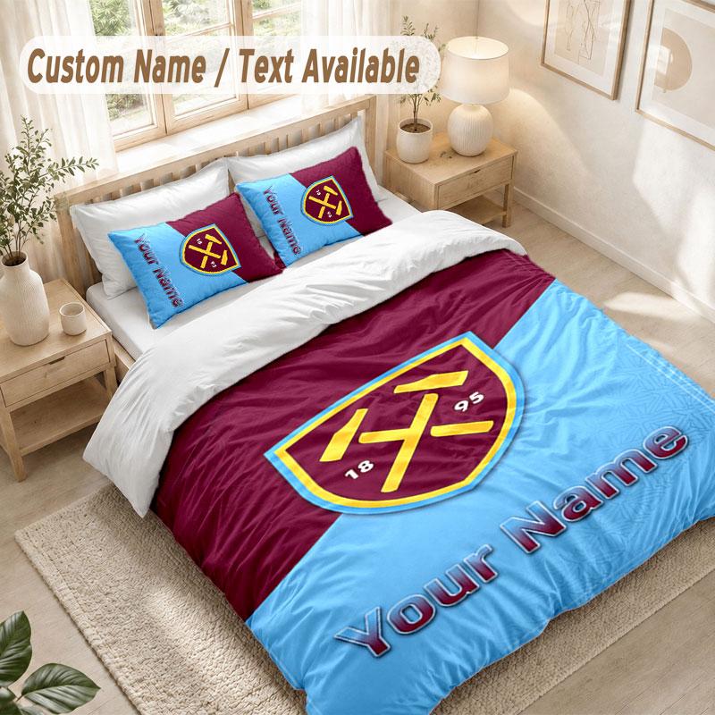 Custom Name Bedding Set 3 PiecesWest Ham United FC Print Duvet Cover + 2 Pillowcases Soft Bed Decor