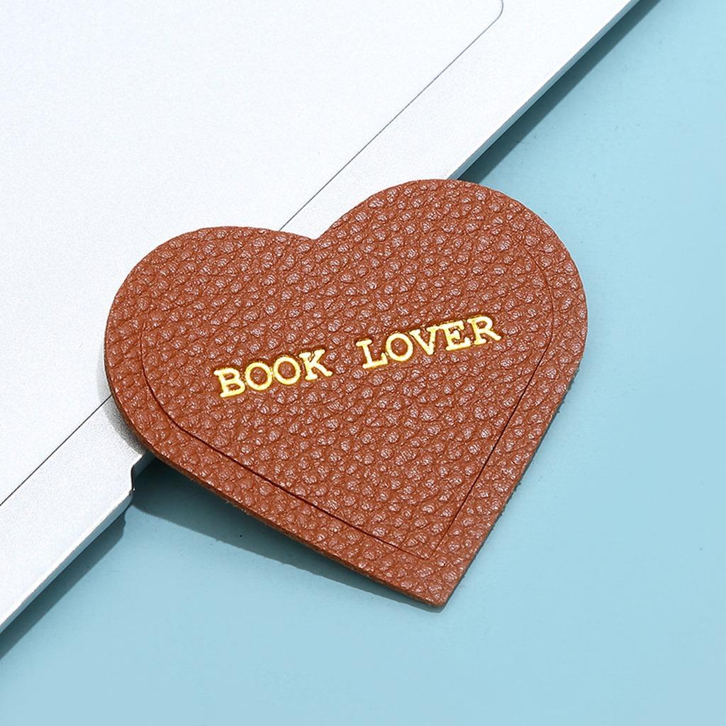 New Heart Shaped Premium PU Leather Bookmark Portable Page Clip For Book Lovers Office School Supplies Stationery Gift