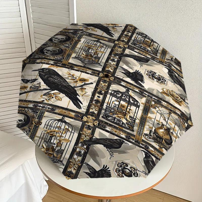 1PC Crows, Gothic Umbrella-8-Rib Reinforced, Automatic Open, Lightweight & Durable, Cute Fashion Accessory for Outdoor-T330