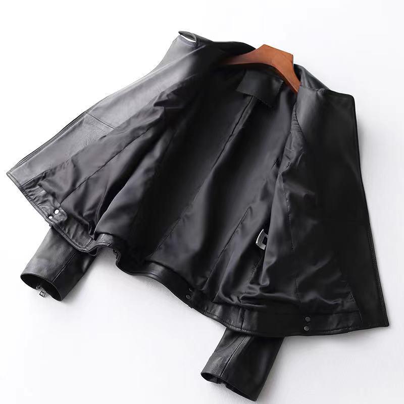 Women's Genuine Sheepskin Slim Motorcycle Leather Jacket with Suit Collar (Spring/Autumn 2026)