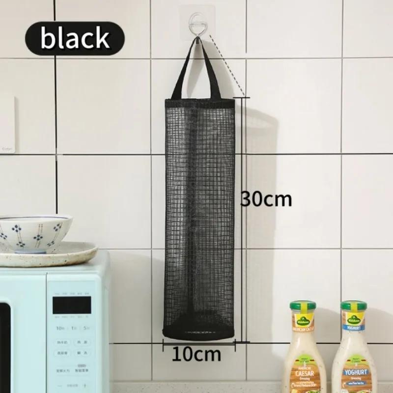 Wall-Mounted Trash Bag Holder Plastic Shopping Bag Storage Magic Net Pocket Kitchen Door Back Storage Organizer Polyester Fiber