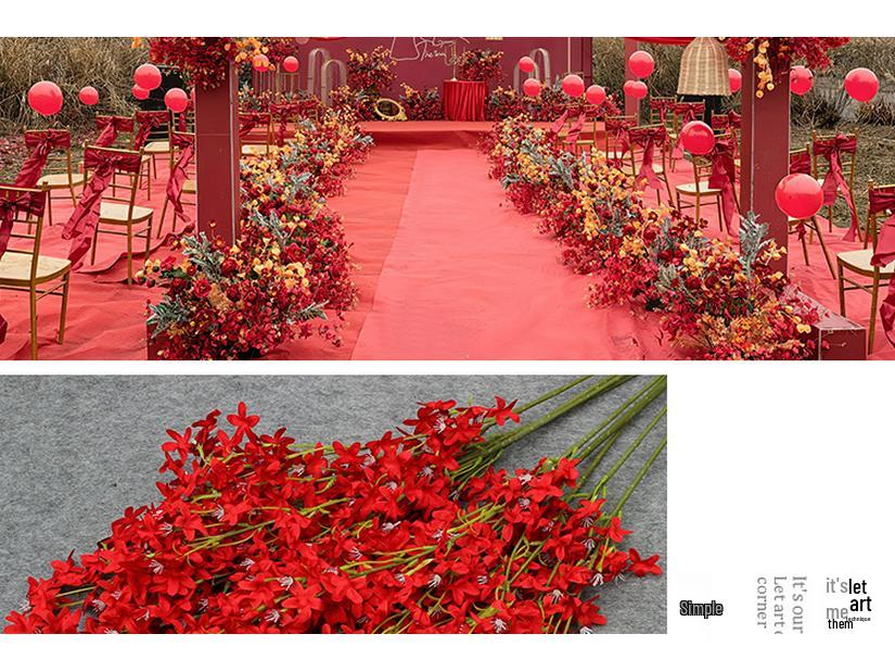 10-Piece Burgundy Floral Décor Set: Red-Toned Artificial Flowers, Mat, Aisle Runner, Wedding Decoration