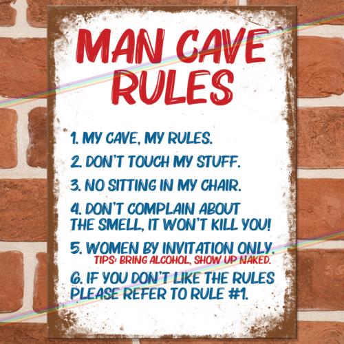 

MAN CAVE RULES Funny Metal Signs Mancave Shed Bar Garage Wall Retro Tin Sign UKAluminum 20x30cm（7.8x11.8inch）