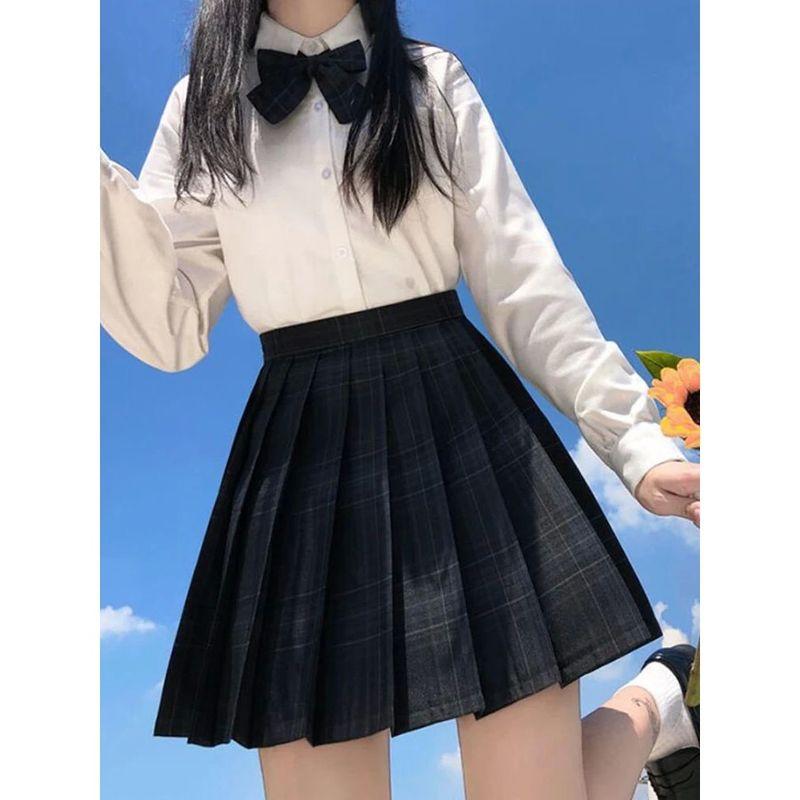 Grid Shaped High Waisted A- line Skirt Plaid High Waist Preppy Style A- line Skirt