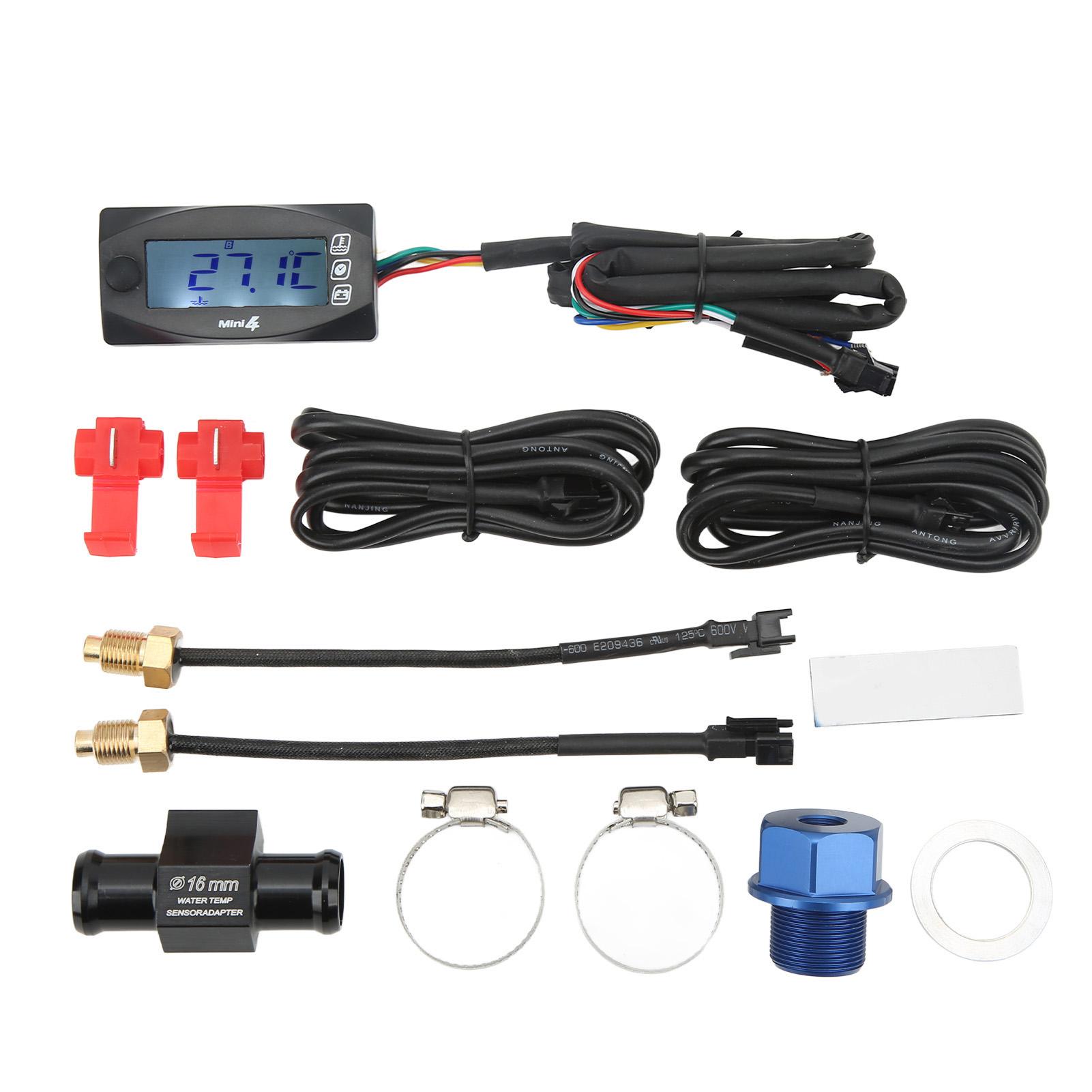 

4 in 1 Motorcycle Voltage Temperature Gauge Time Water Temperature Oil Temperature DC12V Universal for Motorbike M20*1.0