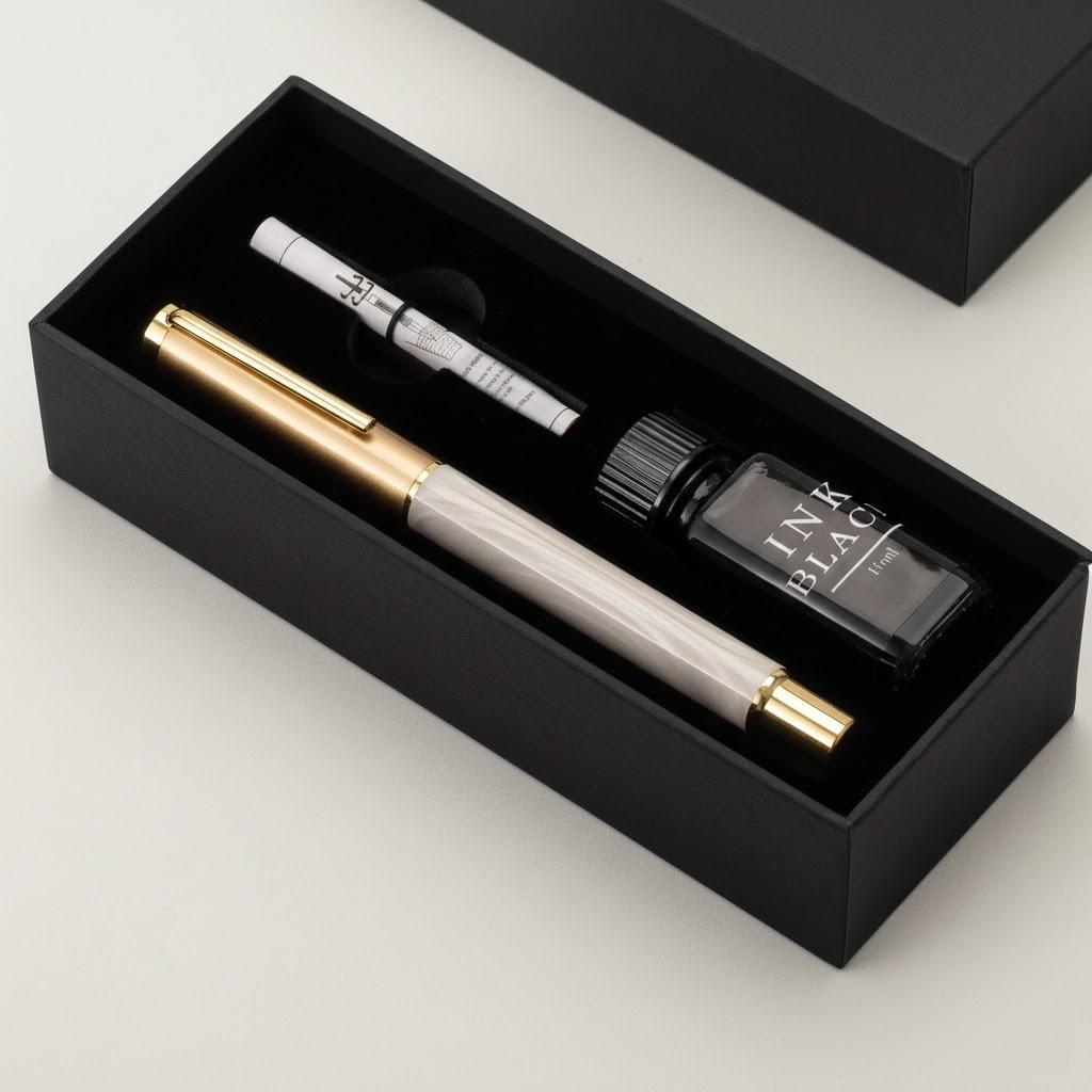 Premium Medium Nib Resin Fountain Pen Set 15ml Ink Gift Box Writing Note-Taking Calligraphy