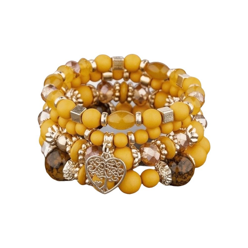 Ethnic Style Bohemian Beads Bracelet Heart Charm Multi-Layer Bracelets Women Bangle Set Gifts