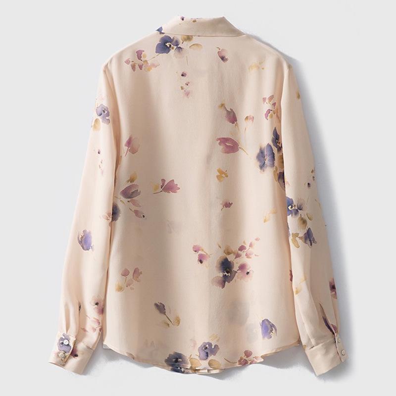 Puderrosa siden crepe de chine damesskjorta: Pendlarcasual, Ny enkelknäppt design