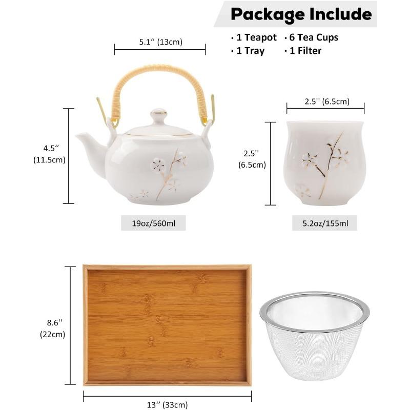 ChineseTea Sets - White Porcelain Tea Set with 1 Teapot Set, 6 Tea Cups, 1 Tea Tray, 1 Stainless Infuser, Minimalist Household Tea-things