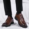 Leather shoes men's business dress Korean version of trend British men's leather casual spring brown soft sole heightening men's shoes
