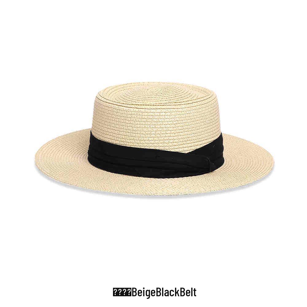 Women's French Summer Straw Hat, Large Brim, Ribbon, Flat Top, Outdoor Travel Sun Protection