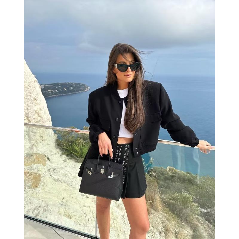 Women S Stand Collar Big Pocket Casual Spring Autumn Jacket