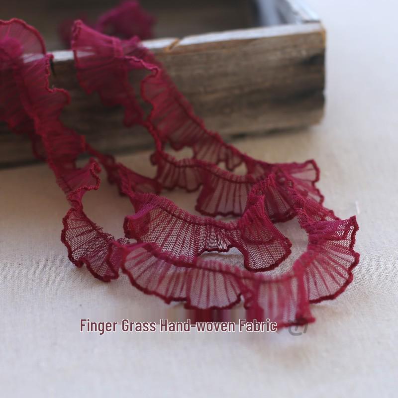 2cm Mesh Pleated Lace Trim with Dense Thread Edge for Doll Clothes and Hats