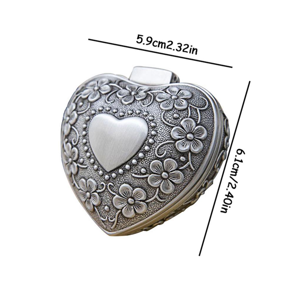 1PC Alloy Antique Jewelry Box Silver Heart Shape Ring Box Classic Portable Small Trinket Storage Organizer Chest for Jewelry