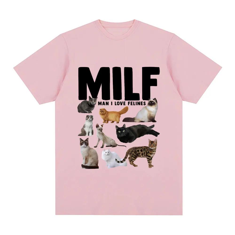 MILF Mann Ich Liebe Katzen Lustiges Meme T-Shirt Katzenliebhaber Muster Lässiges Kurzarm T-Shirt Bequemes Lockeres T-Shirt