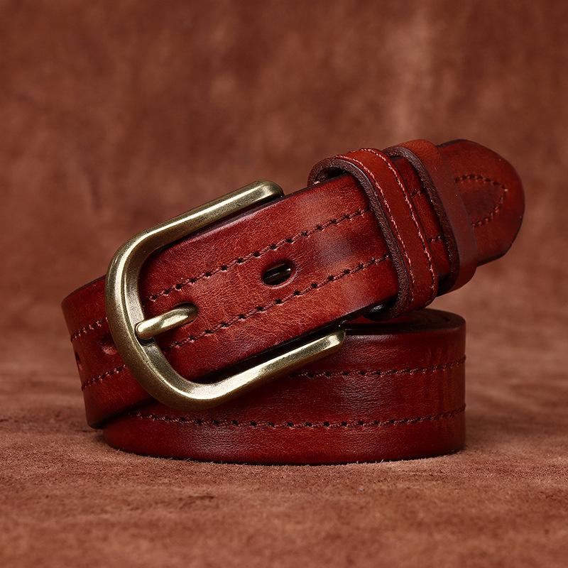 Men's Belt Retro Rub Colored Distressed Genuine Cattlehide Leather Surface Casual Denim Overalls Belt