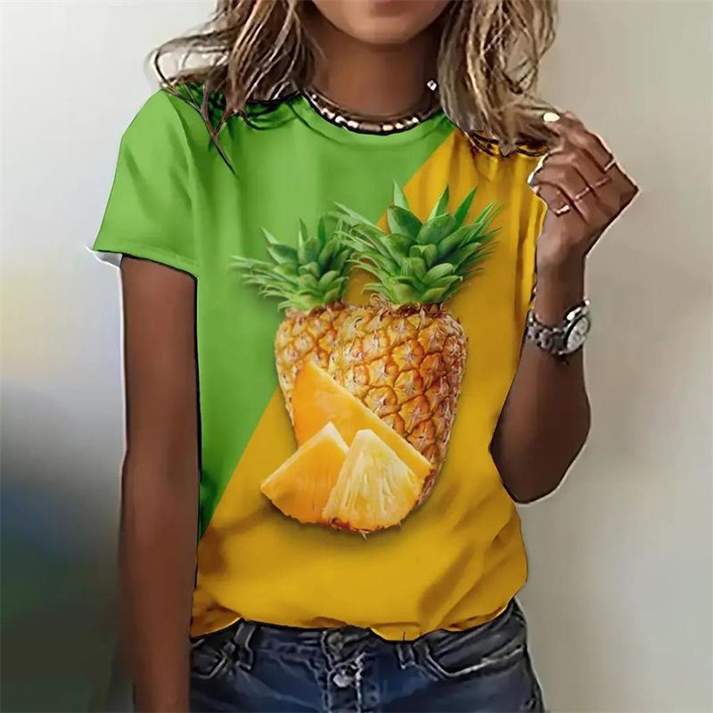 Summer Round Neck 3D Fruit Print Top Fashionable Casual Short Sleeved Women's T-shirts