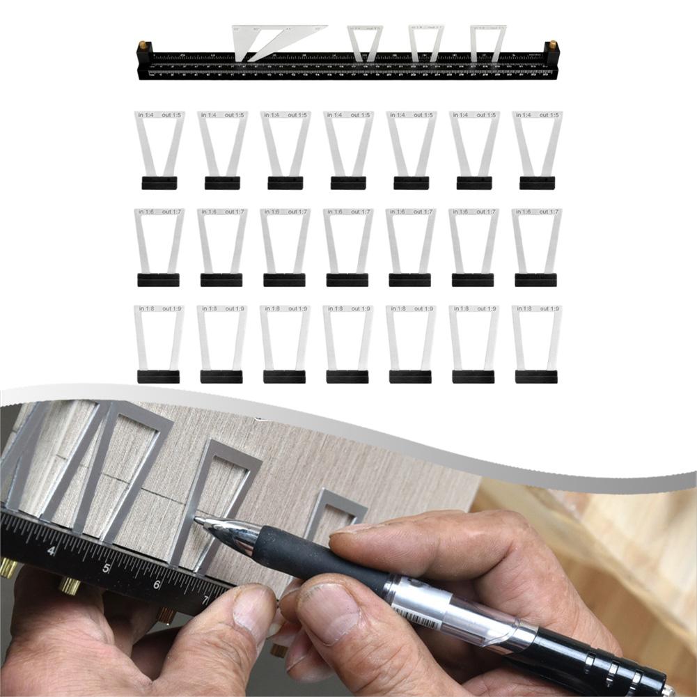 28Pcs Dovetail Scribe Ruler Woodworking Scribe Mortise Drawing Scale Board Dual Ratio Functionality Dovetail Tenon Marking Ruler