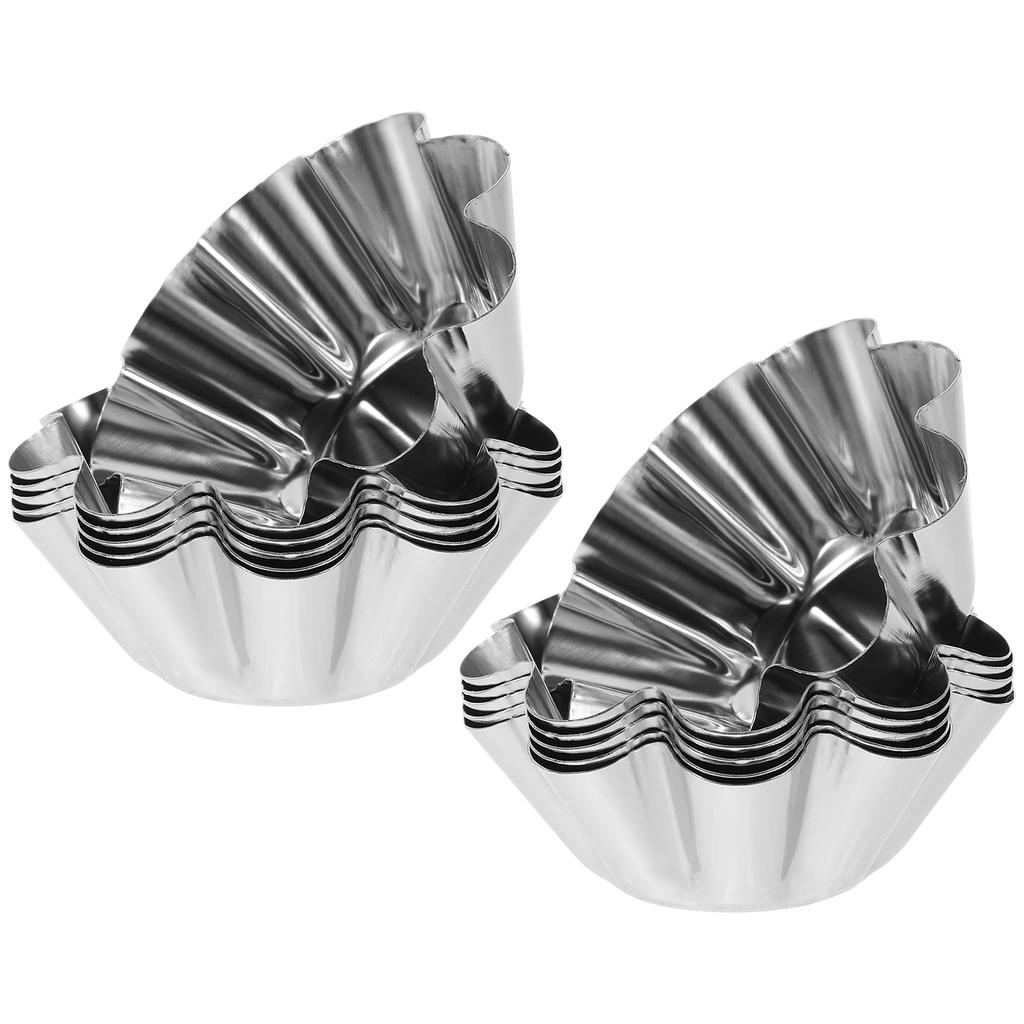 6 Pcs Non Stick Flower Tart Mold Chrysanthemum Baking Pan Carbon Steel Egg Tart Cups Muffin Dish Cooking Bakeware Silver Kitchen