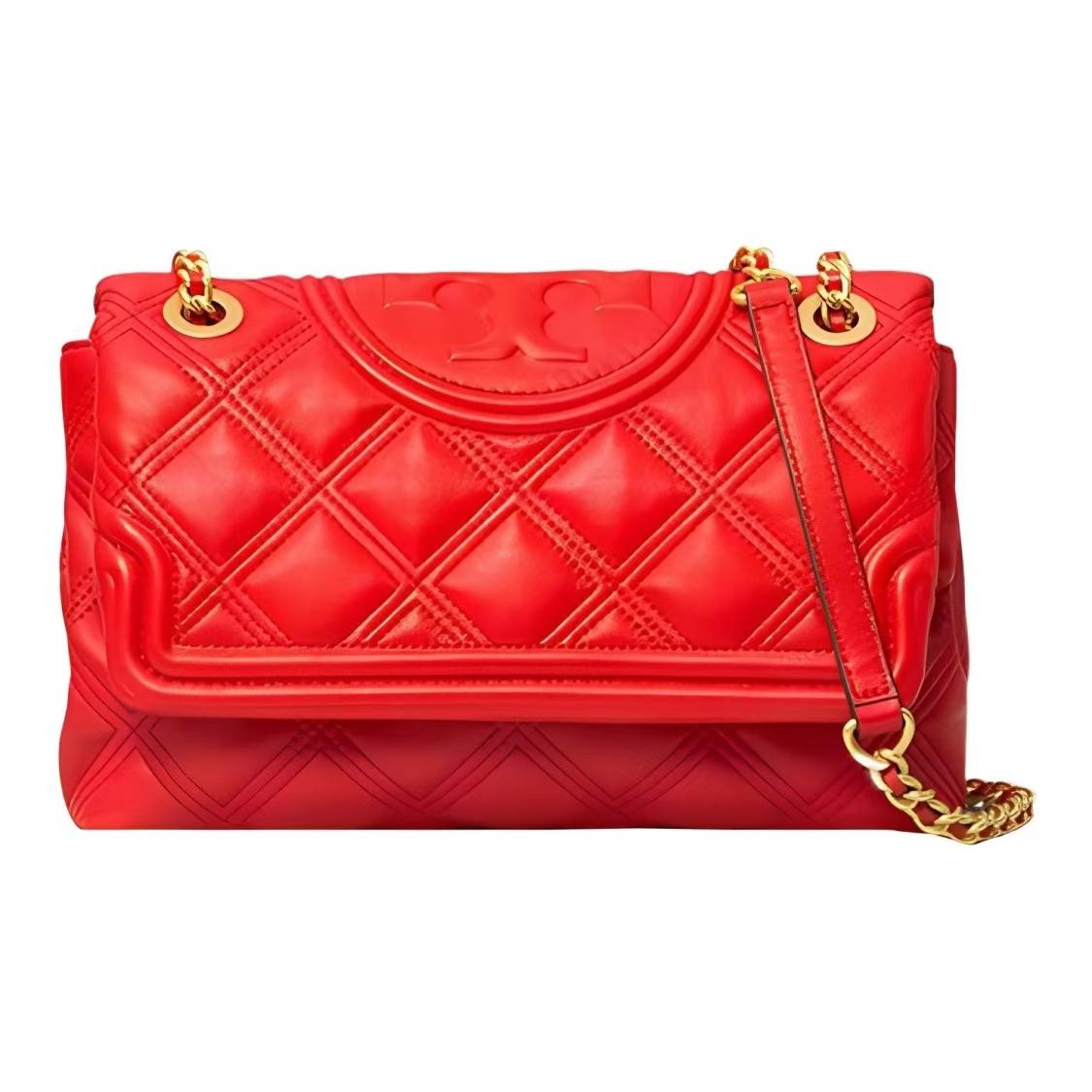 

Tory Burch Fleming Diamond Quilted Embossed Print Woven Chain Leather Shoulder Bag Women Shoulder Bag Red 56716-612 Basic Set (Bag+Dust Bag)