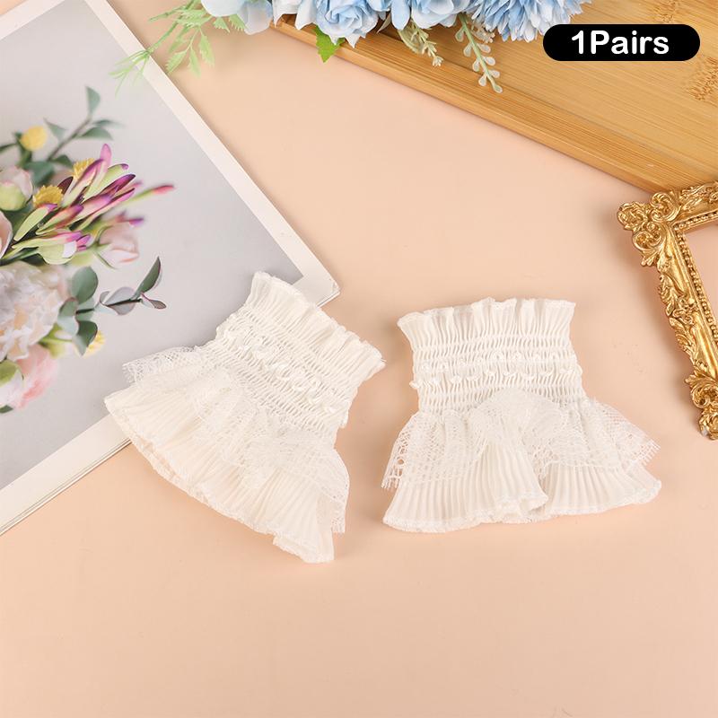 

1Pair Spring Autumn Sweater Decorative Scar Cover Arm Cover Lace Cuffs Detachable Sleeve Cuffs Fake Sleeve Ruffles Elbow Sleeve білий