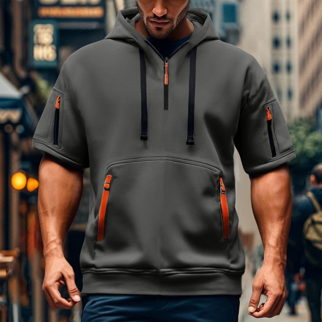 Men's Short-sleeved Casual Hooded Short-sleeved Pullover