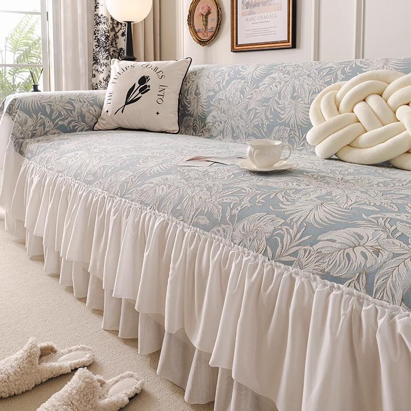 

Французский кремовый чехол на диван с юбкой 2025 новый всесезонный универсальный анти-царапки для кошек нескользящий чехол для дивана ткань полотенце 180*130cm