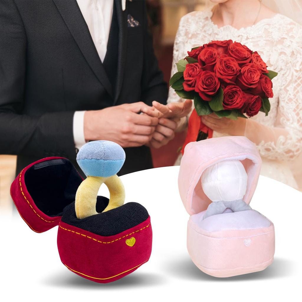 Love Heart Ring Box Plush Toy For Super Big Rings Box Set Valentine'S Day Gift Wedding Diamond Ring Doll Dog Wedding Engagement