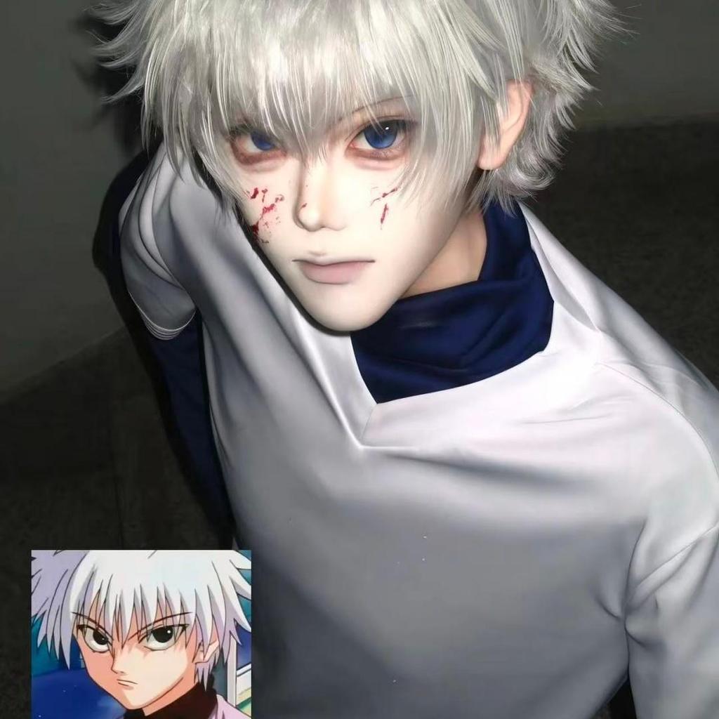 Wetrose Disponibile Costumi Cosplay di Killua Zoldyck Hunter × X Hantaa Kirua Zaoldyeck T-shirt Set Completo Parrucca Halloween Natale Nuovo
