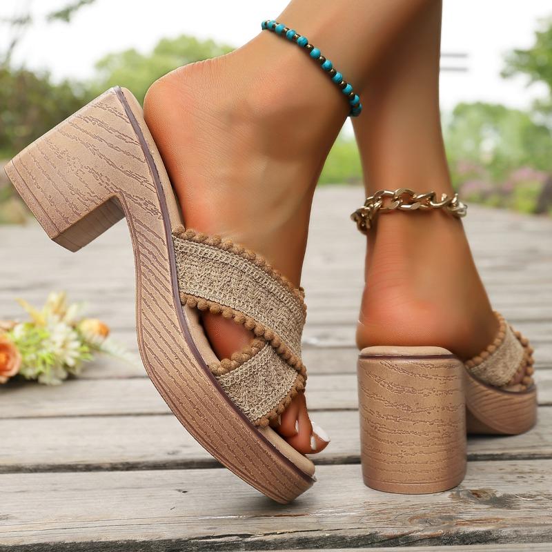Mode Plattformslippers Dam 2025 Sommar Nya Öppen Tå Plattform Blockklack Utomhusbruk Höga Klackar