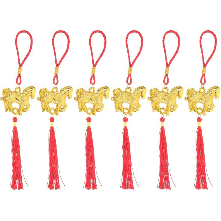 FUN 6pcs Chinese New Year Decorations Year of Horse Bonsai Hanging Pendant with Red Tassel for 2026 Spring Festival Decorations