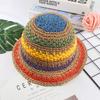 2020 Summer Women's Bucket Hat Straw Made Rainbow Crochet Foldable Parent-child Panama Hat Children Female Beach Sun Visor Cap
