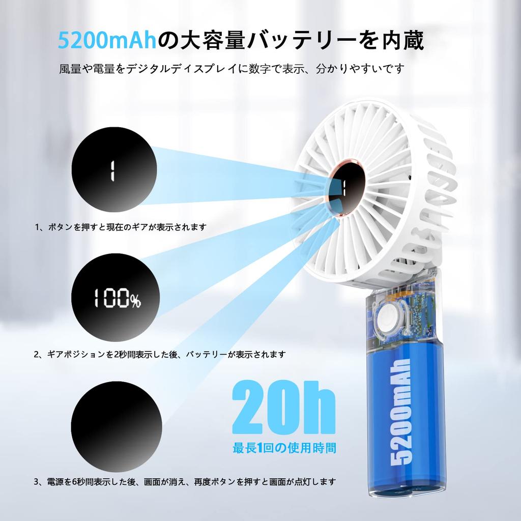 Pirvlin Portable Fan Model Handheld Handheld Neck 20dB 7 High 5200mAh Large 6 Speed USB Mobile Large Strong Easy To PSE Certified [Latest Fan] Fan,