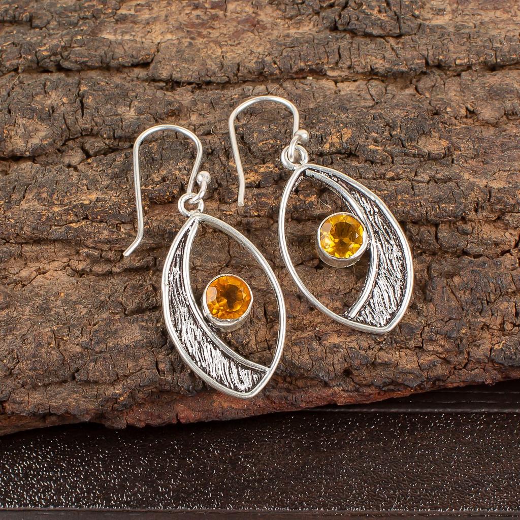 Citrine Gemstone 925 Sterling Silver Jewelry Handmade Drop/Dangle Earrings 1.60" EE-61-2